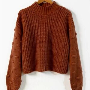 Jessica Simpson Women’s Burnt Orange Knit Sweater Size Small –Pom Pom Sleeve